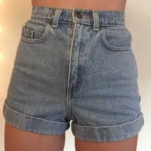 America Apparel Denim High-Waist Cuff Shorts